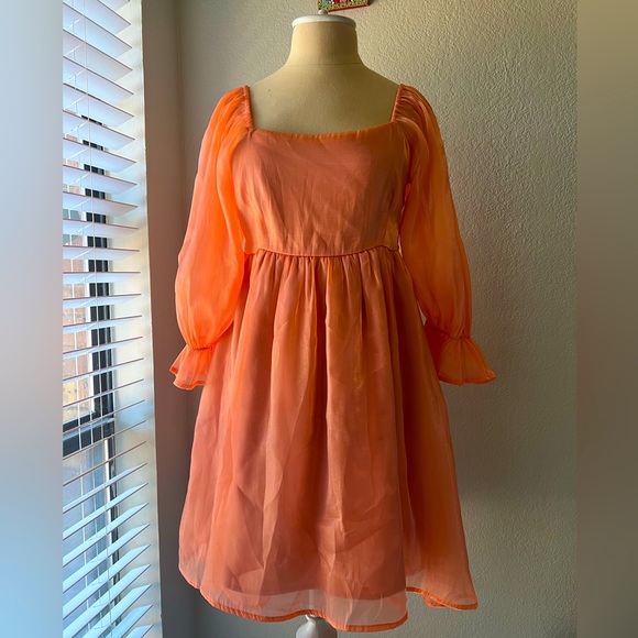 Entro Orange Puff Sleeve Dress Size Large - Picture 2 of 6